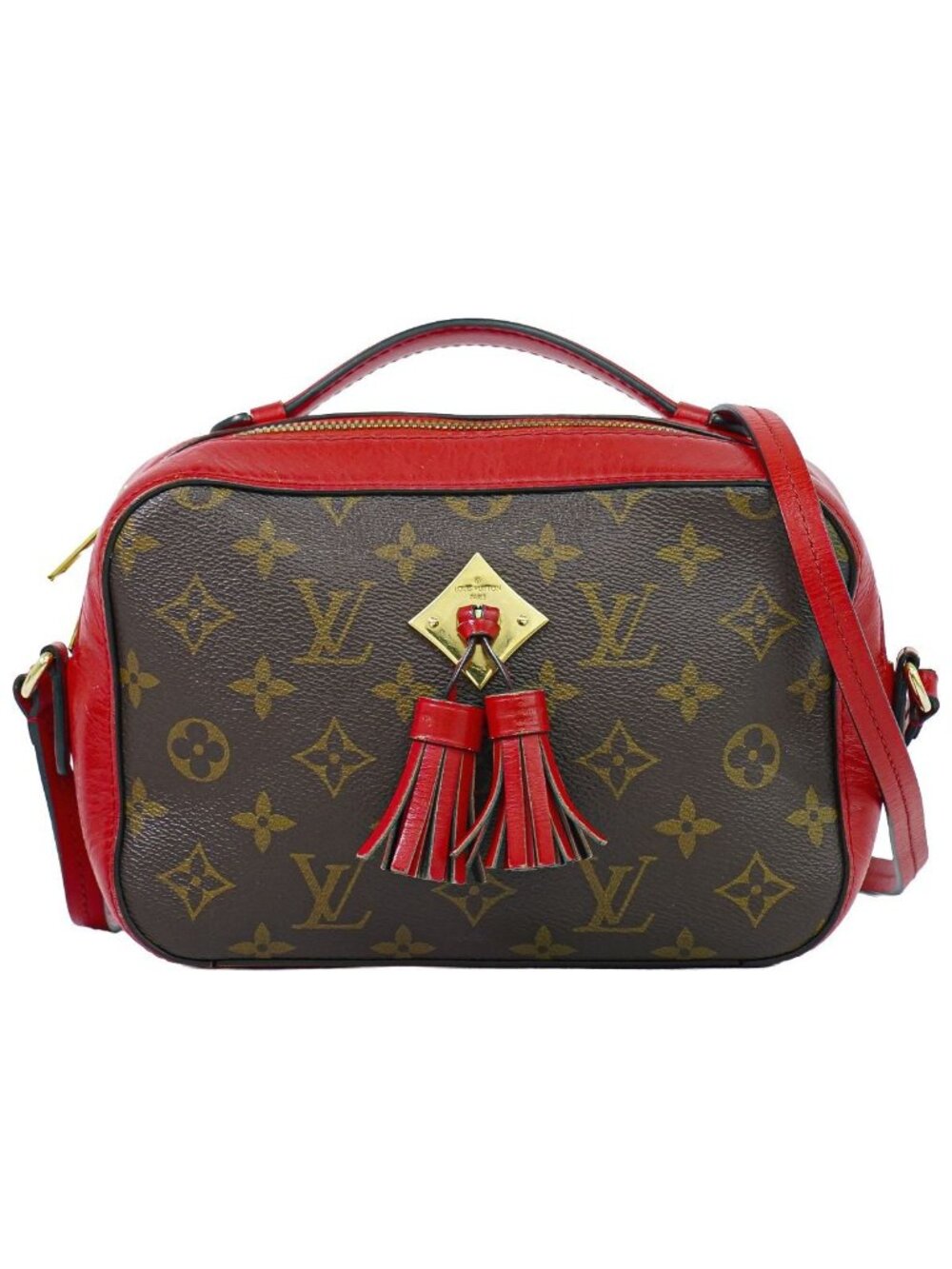 Louis Vuitton LV Saintonge Monogram Shoulder Bag Pochette Brown Coquelicot